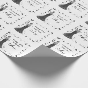 black & white Elegant 40th dress butterflies Wrapping Paper