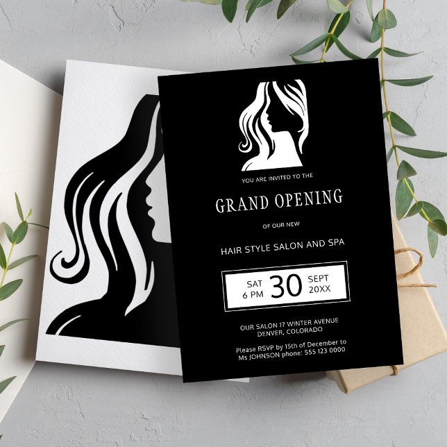 Black white elegant beauty salon grand opening invitation (Creator Uploaded)