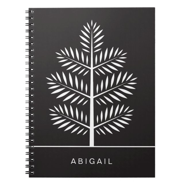 Black White Elegant Botanical Tropical Branch Notebook (Front)