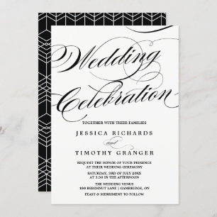Black & White Elegant Calligraphy Script Wedding Invitation