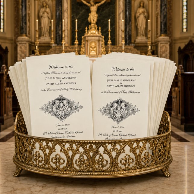 Black & White  Elegant Catholic Wedding Program  Stationery (Creator Uploaded)