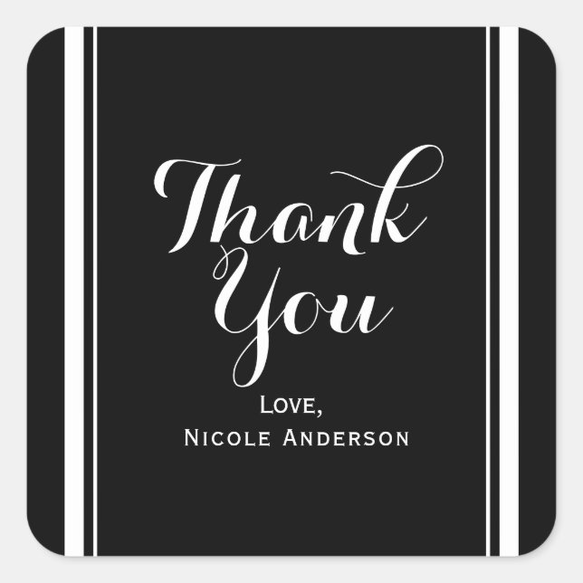 Black & White Elegant Chic Couture Wedding Favour Square Sticker (Front)