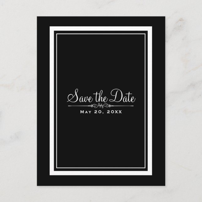Black & White Elegant Chic Wedding Save the Date Announcement Postcard (Front)