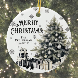 Black White Elegant Christmas Ceramic Ornament