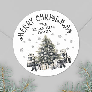 Black White Elegant Christmas Classic Round Sticker