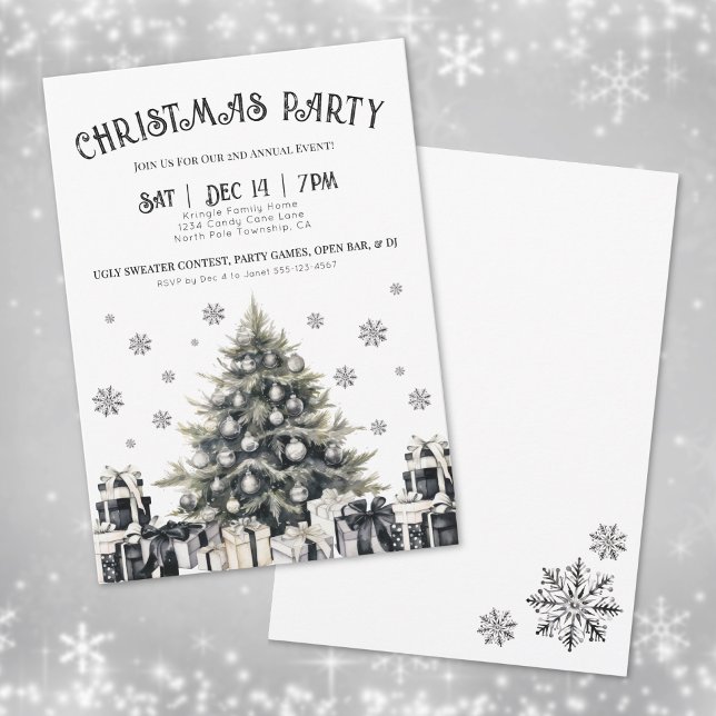 Black & White Elegant Christmas Party Invitation (Black & White Elegant Christmas Party Invitation)