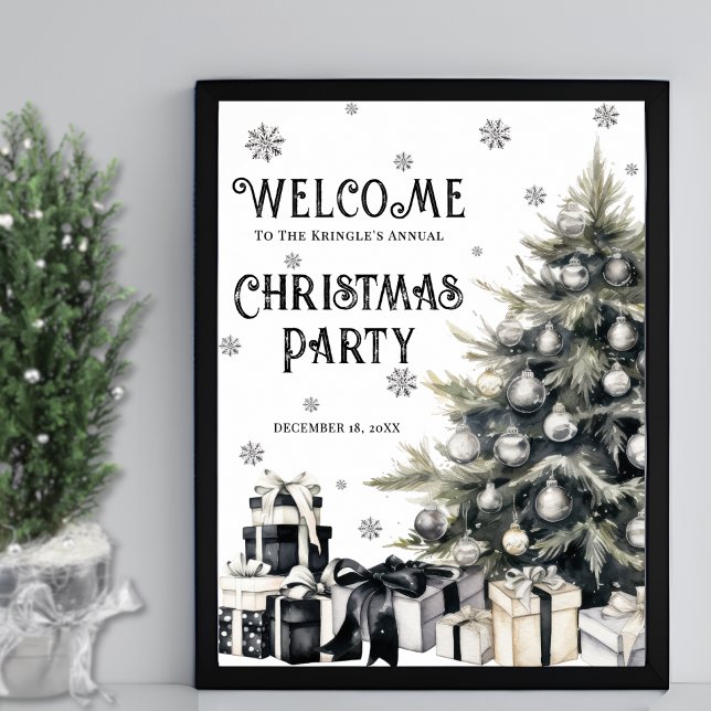 Black White Elegant Christmas Party Welcome Poster (Black White Elegant Christmas Party Welcome Poster)