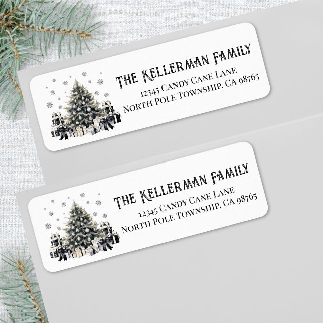 Black White Elegant Christmas Return Address Label (Black White Elegant Christmas Return Address label )