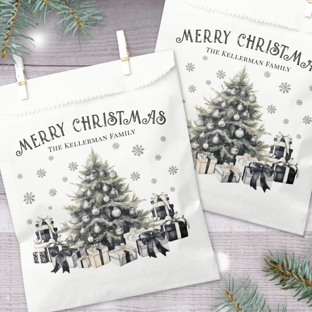 Black White Elegant Christmas Tree Favour Bag (Black White Elegant Christmas Tree Favor Bag)