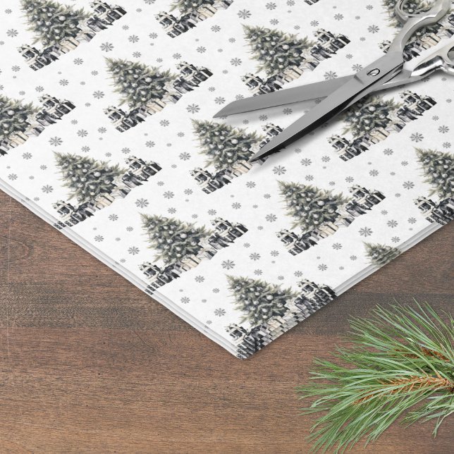 Black White Elegant Christmas Tree Tissue Paper (Black White Elegant Christmas Tree Tissue Paper)