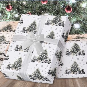Black White Elegant Christmas Tree Wrapping Paper
