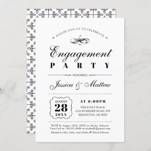 Black & White Elegant Classic Engagement Party Invitation