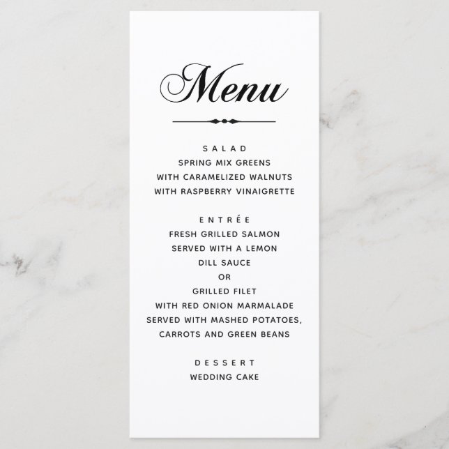 Black & white elegant classic typography wedding menu (Front)