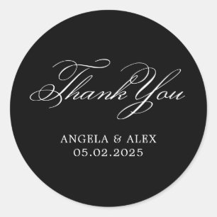 Black & White Elegant Classic Wedding Thank You Classic Round Sticker