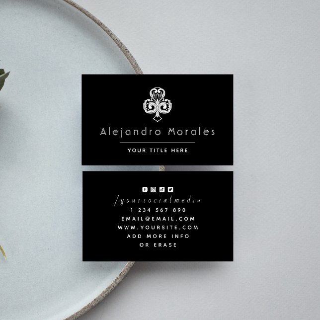 Black & White Elegant Club Clover Logo Casino Cool Business Card (Creator Uploaded)