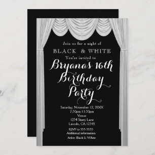 Black & White Elegant Curtains Party Invitations