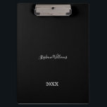 Black White Elegant Custom Name Year Gift Favour  Clipboard<br><div class="desc">Designed with classy,  elegant black and white background and text templates for name!</div>
