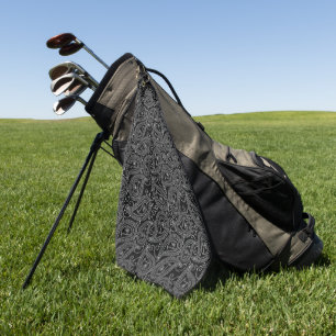 Black & White Elegant Damask Floral Pattern Golf Towel