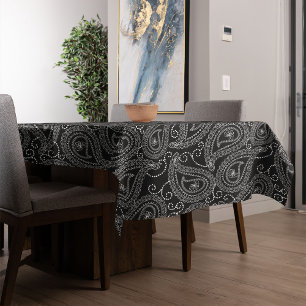Black & White Elegant Damask Floral Pattern Tablecloth