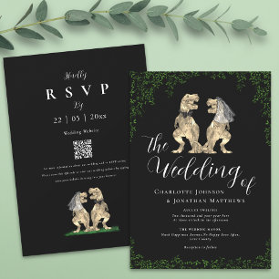 Black & White Elegant Dinosaur Wedding QR Code Invitation