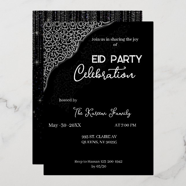  Black & white elegant  Eid Party Invitation  (Front/Back)