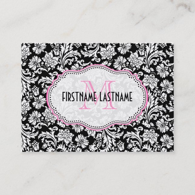 Black & White Elegant Floral Damasks Business Card (Front)
