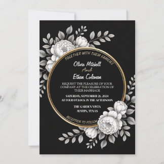 Black & White Elegant Flower Wedding Invitation