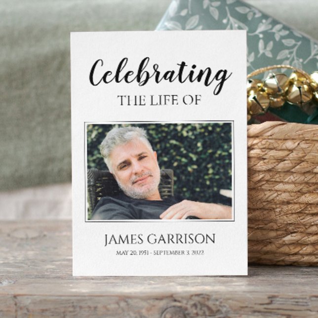 Black White Elegant Funeral Prayer Card with Photo (Creator Uploaded)