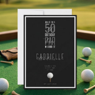 Black White Elegant Golf Ball 50 Birthday Par-Tee Invitation