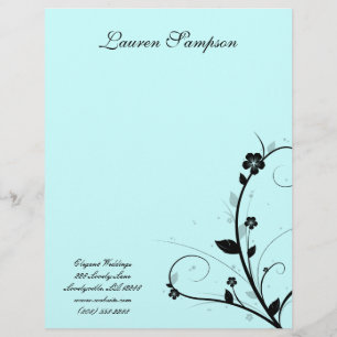 Black White Elegant Letterhead Floral Wall Blue 2 Template