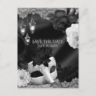Black & White Elegant Masquerade Save the Date Announcement Postcard
