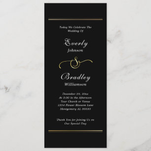 Black White Elegant Minimal Gold Border Wedding  Program