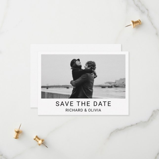 Black White Elegant Minimalist Save The Date Card  (Front/Back In Situ)