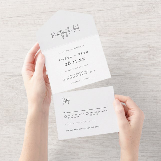 Black White Elegant Minimalist Tear Off Wedding   All In One Invitation (Tearaway)