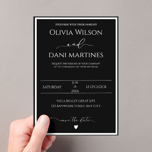 Black & White Elegant Minimalist Wedding Acrylic Invitations (Insitu (Handheld))