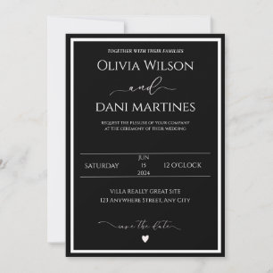 Black & White Elegant Minimalist Wedding Invitatio Invitation