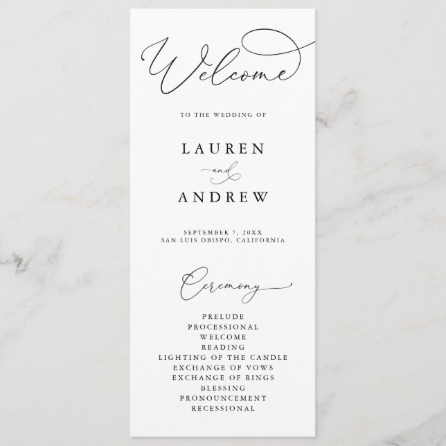 Black & White Elegant Minimalist Wedding Program (Front)