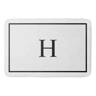 Black White Elegant Modern Monogram Bath Mat
