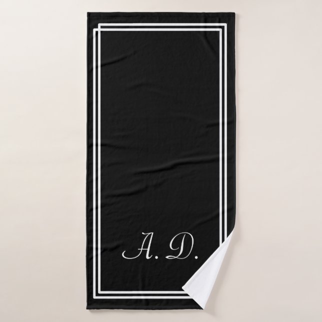 Black White Elegant Modern Monogram Bath Towel (Bath Towel)