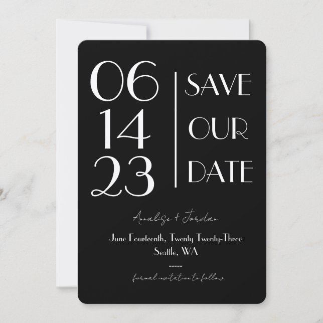 Black & White, Elegant, Modern Save the Date Invitation (Front)