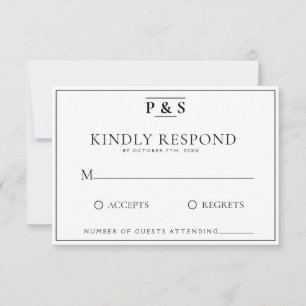 Black & White Elegant Monogram Chic Wedding RSVP Card
