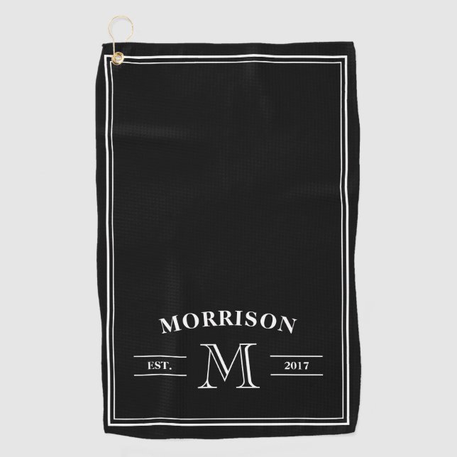 Black White Elegant Monogram Golf Towel (Front)