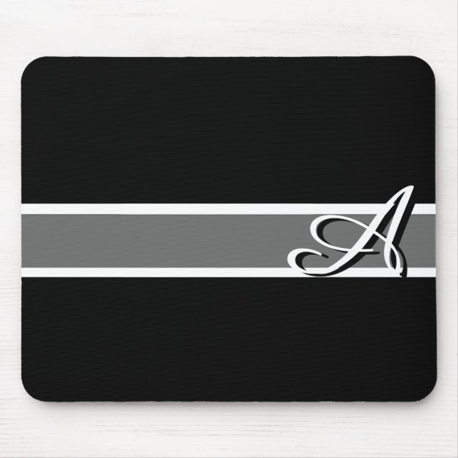 Black & White Elegant Monogram With Name Mouse Pad (Front)
