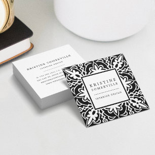 Black & White   Elegant Moroccan Style Square Square Business Card