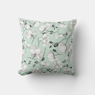 Black & white elegant orchid floral modern mint cushion