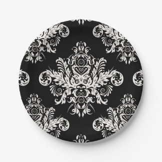 Black & White Elegant Paper Plates - Set of 8