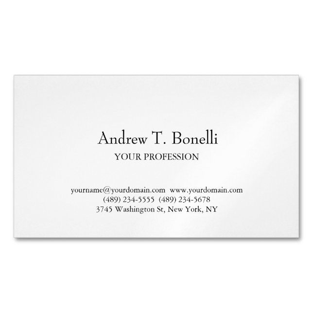 Black White Elegant Plain Simple Magnetic Business Card (Front)