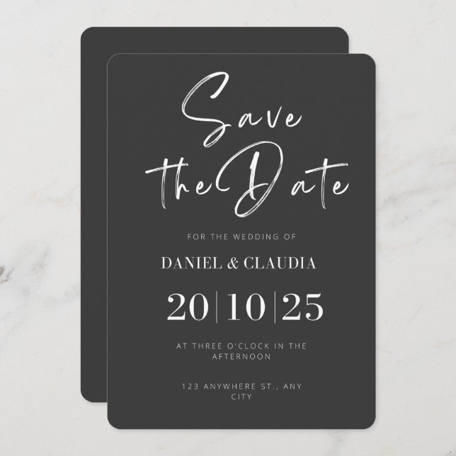 Black & White Elegant Save the Date Invitation (Front/Back)