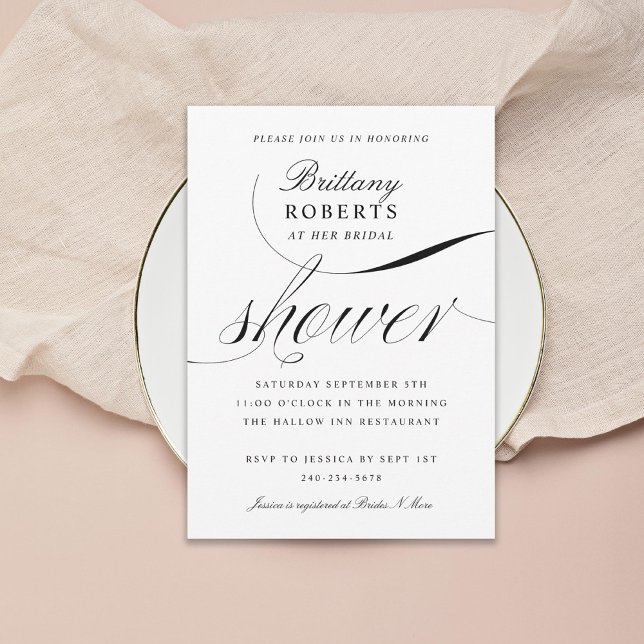 Black & White Elegant Script Bridal Shower Invitation (Creator Uploaded)
