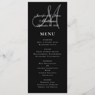 Black White Elegant Script Monogram Wedding Menu